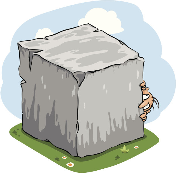 人躲在巨大的石头后面(矢量)图片下载