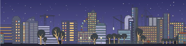 街道的夜市房子在一个卡通风格图片下载