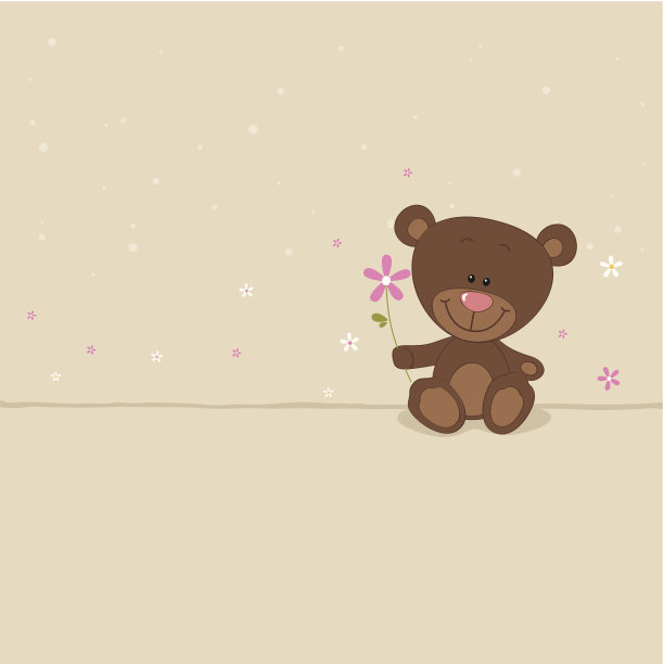 小熊开着粉红色的花图片下载