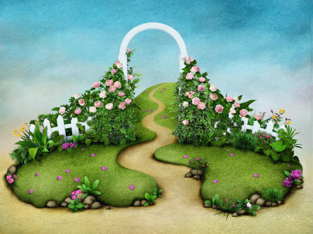 有格子和花的田野图片下载