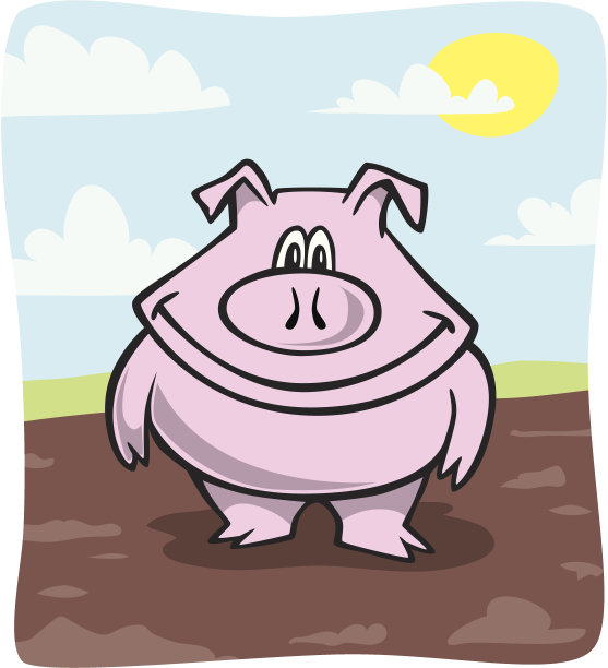 卡通猪在肮脏的田野图片下载