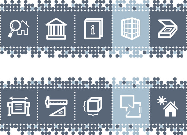 蓝色圆点条与建筑图标图片下载