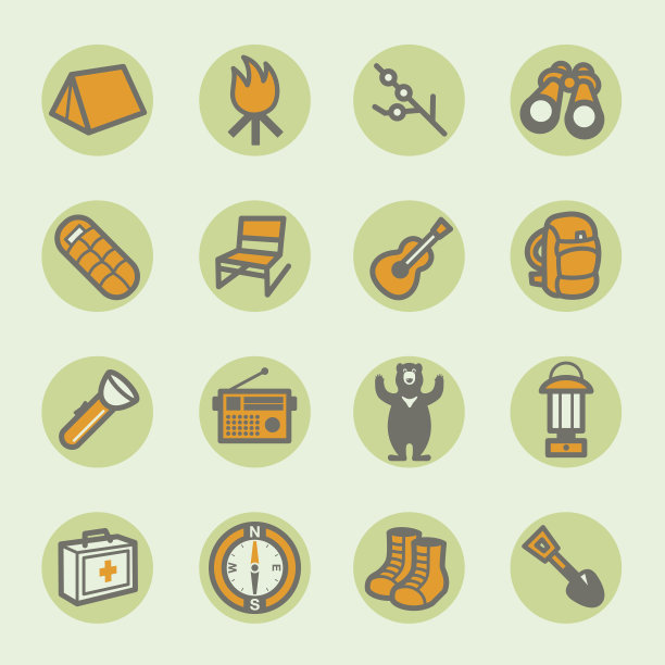 16个露营标志排列在一个广场上图片下载