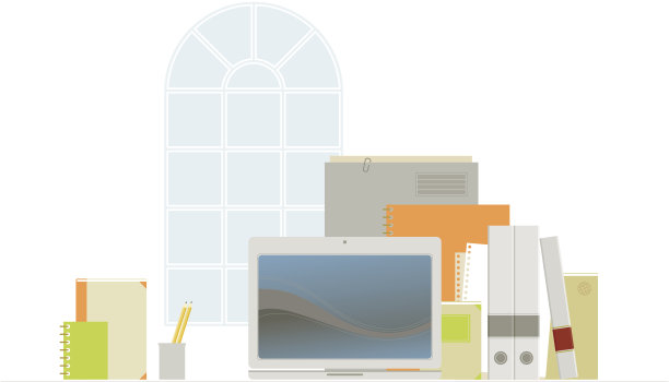 带笔记本电脑的复古办公室图片下载