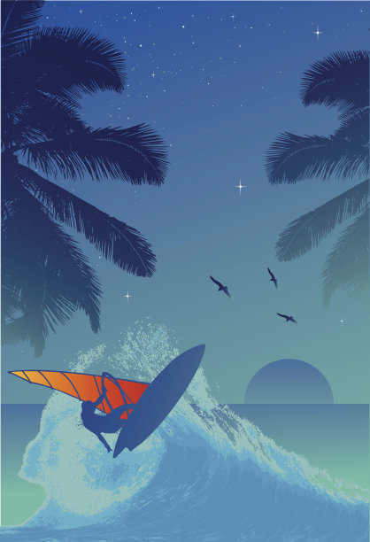 夕阳下的冲浪者图片下载