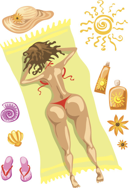 矢量插图的女人躺在海滩上图片下载