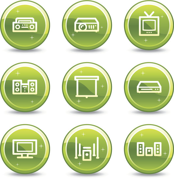 音频视频网页图标，绿色光滑的圆形按钮系列图片下载