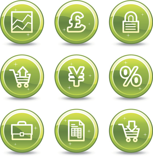 电子商务网页图标，绿色光滑的圆形按钮系列图片下载