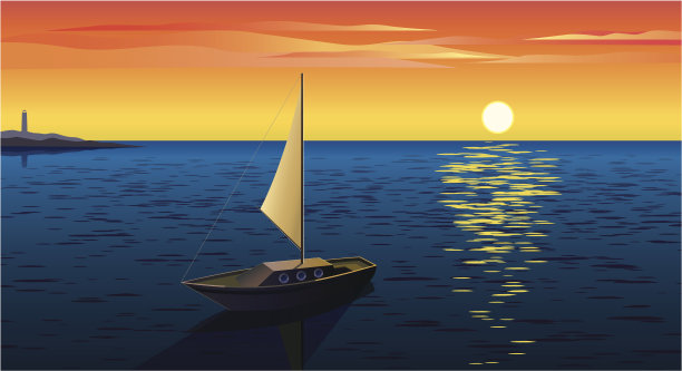 船在日落时分素材图片