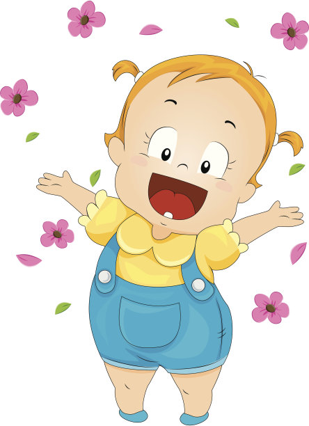 蹒跚学步的孩子和花素材图片