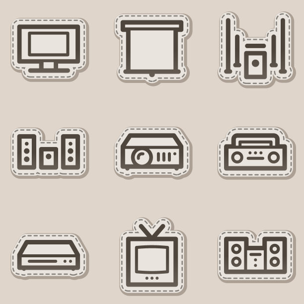 音频视频网页图标，棕色轮廓贴纸系列图片下载