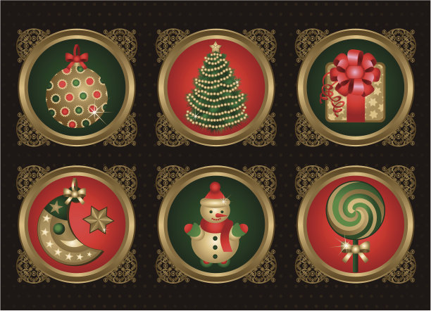 金色圣诞元素套装(一套)图片下载