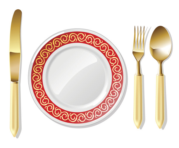 盘，金勺，叉和刀|向量世界系列图片下载
