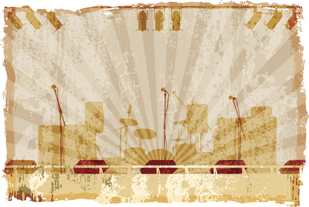 向量艺术的舞台与阳光光束在橙色色调图片下载