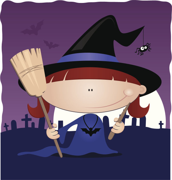 有扫帚和魔杖的女巫图片下载