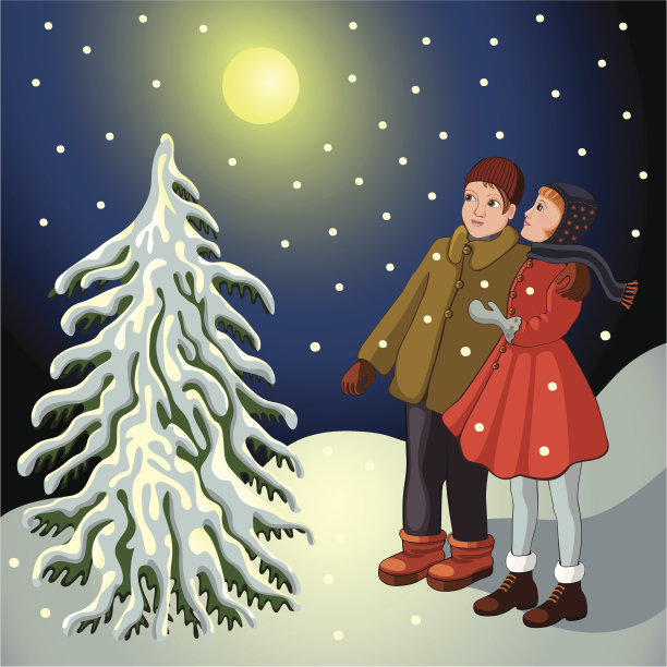 雪景中的孩子们图片下载