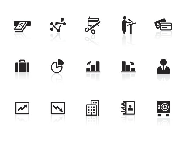 黑色和白色的商业和金融图标的集合图片下载