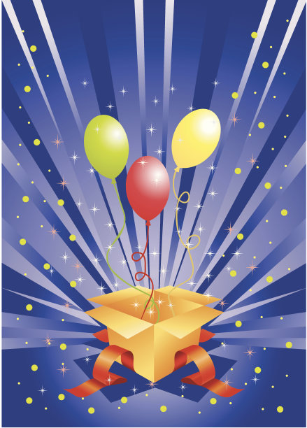 装有气球的节日礼盒图片下载