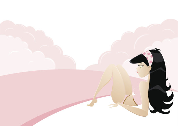 粉红色的沙滩女孩图片下载