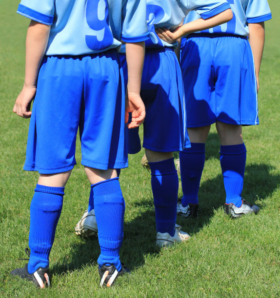 足球运动员站在草地上，足球场。图片下载