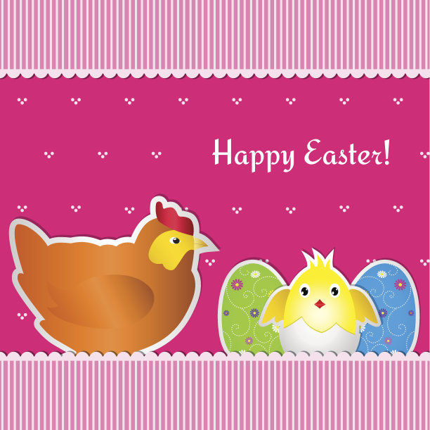 复活节卡片上有小鸡、小鸡和两个鸡蛋图片下载
