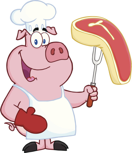 厨师猪拿着牛排图片下载