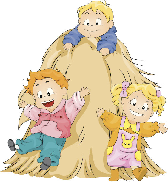 孩子们在干草堆里玩耍图片下载