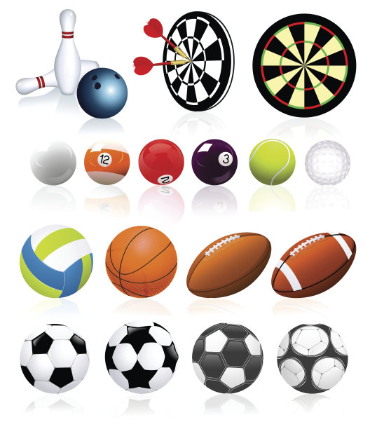 许多不同的运动球的卡通插图图片下载