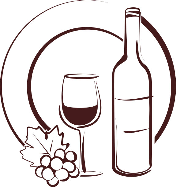 葡萄酒瓶和玻璃的矢量轮廓图片下载