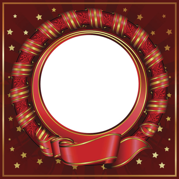 红色复古圆形框架与缎带图片下载