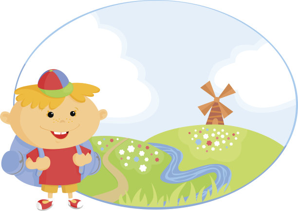 带着乡村风景微笑的童子军。矢量图图片下载