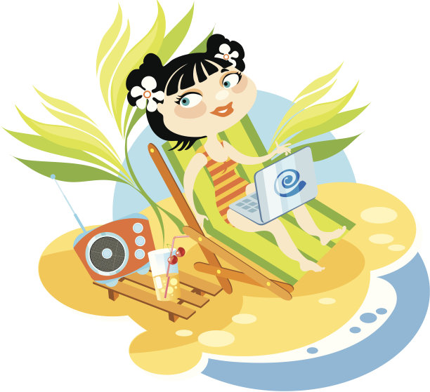 在躺椅上拿着笔记本电脑的女孩图片下载