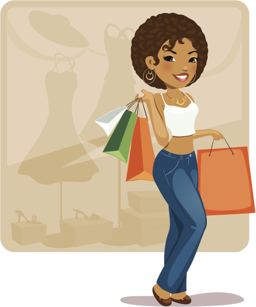 卡通购物女郎(非洲)素材图片