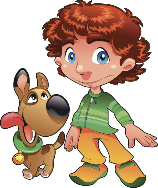 男孩和狗的朋友。图片下载