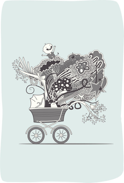 婴儿车里的快乐宝宝图片下载