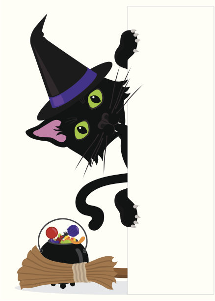 戴着女巫帽的黑猫在旁边偷窥图片下载