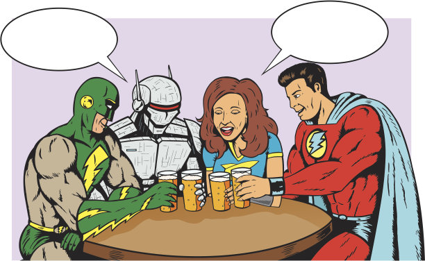 超级英雄有啤酒。素材图片