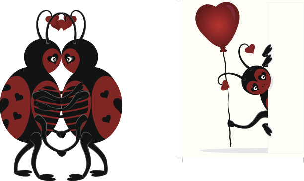 带着心形气球的爱虫在一个空白的标志周围偷窥图片下载