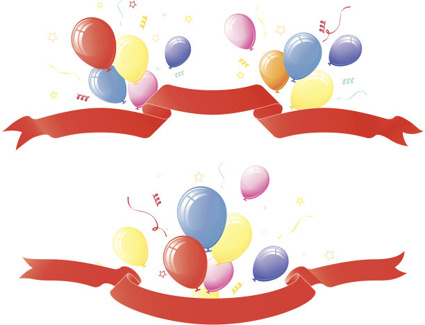 红色丝带和派对气球素材图片