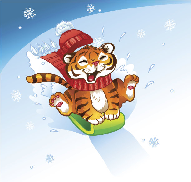 老虎冬季雪橇素材图片