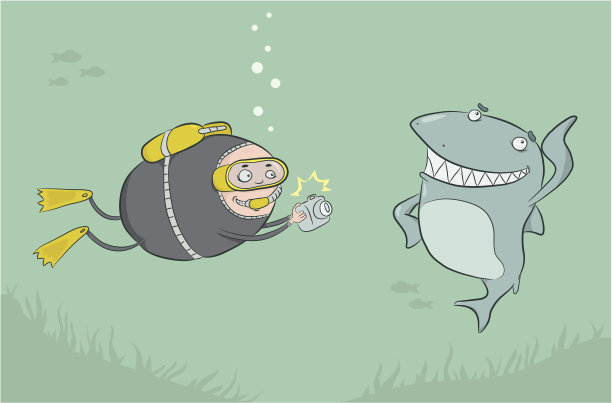 潜水员和鲨鱼图片下载