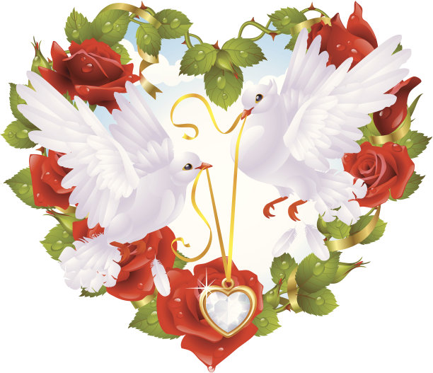 玫瑰花环和一对鸽子图片下载