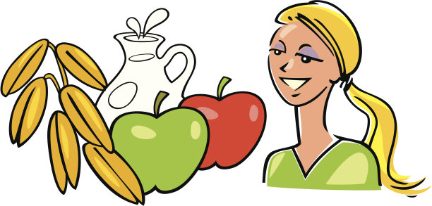 有苹果，牛奶和燕麦的女人图片下载