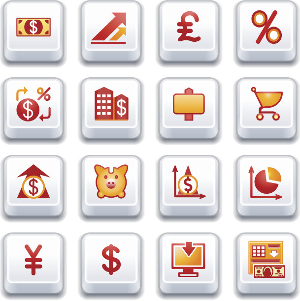 金融网络图标。红色和黄色系列。图片下载