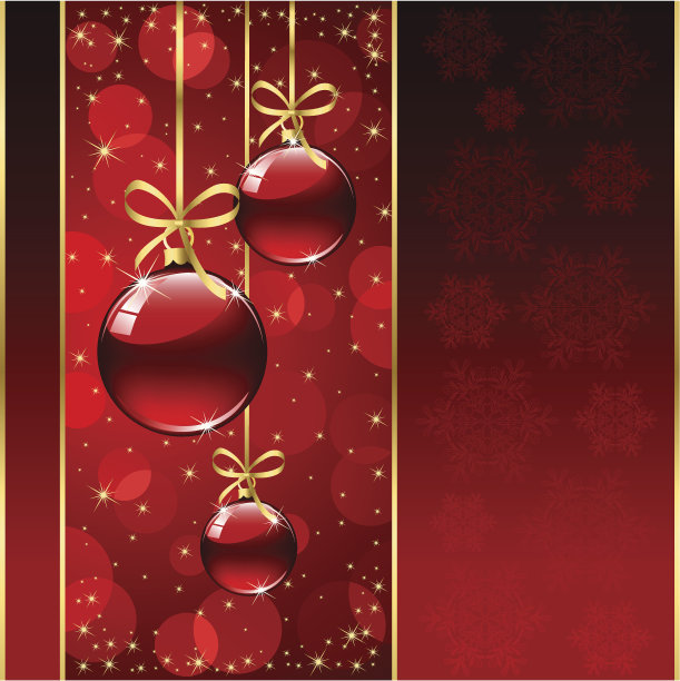 红色背景与圣诞球图片下载