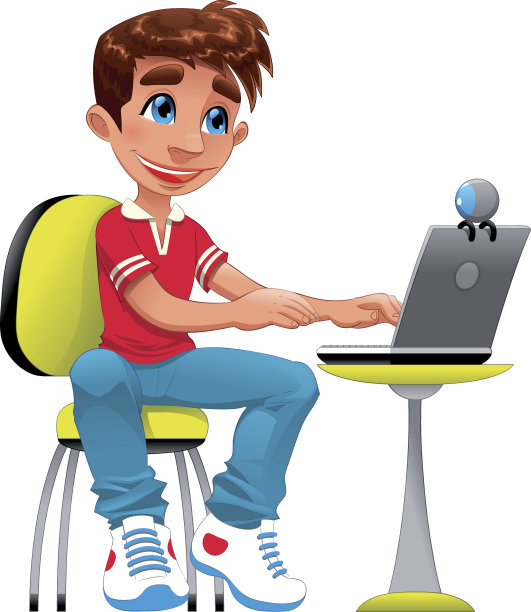 卡通少年在用带摄像头的笔记本电脑图片下载