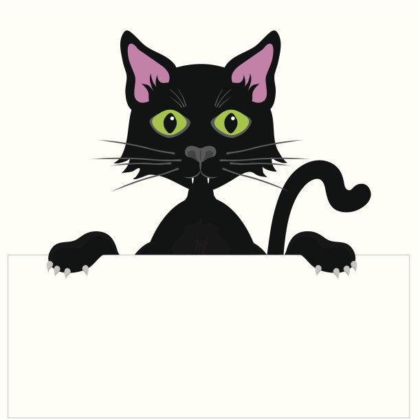 黑猫在一个空白的标牌上偷窥。图片下载