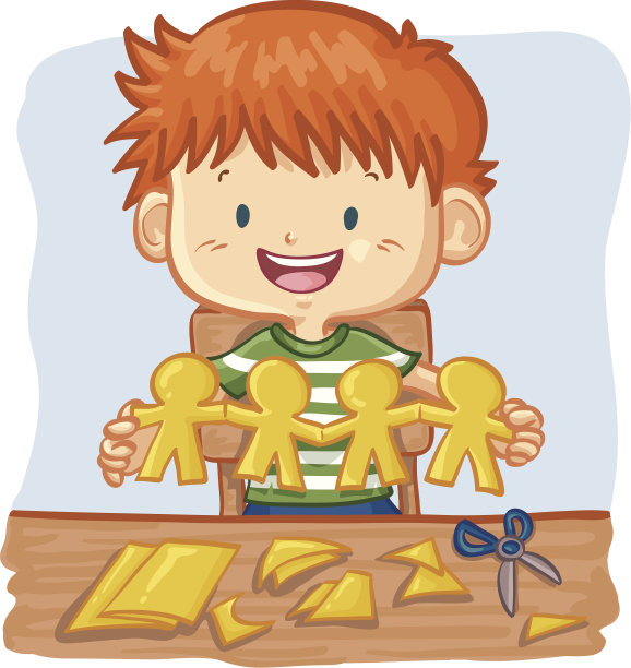 小男孩剪纸人链图片下载