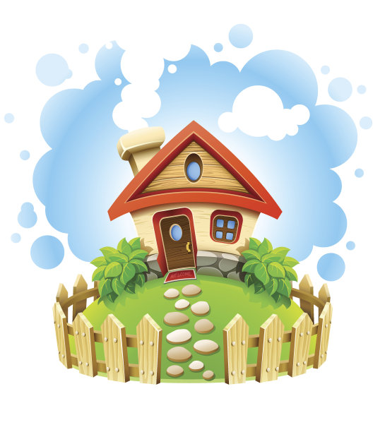 草坪上有篱笆的童话般的房子图片下载