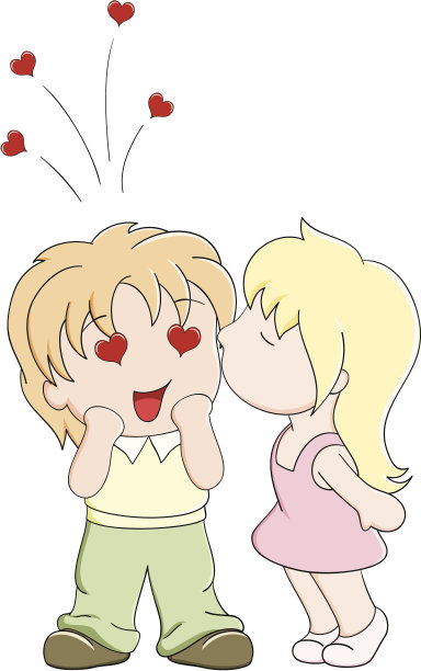 女孩亲吻了男孩的脸颊图片下载